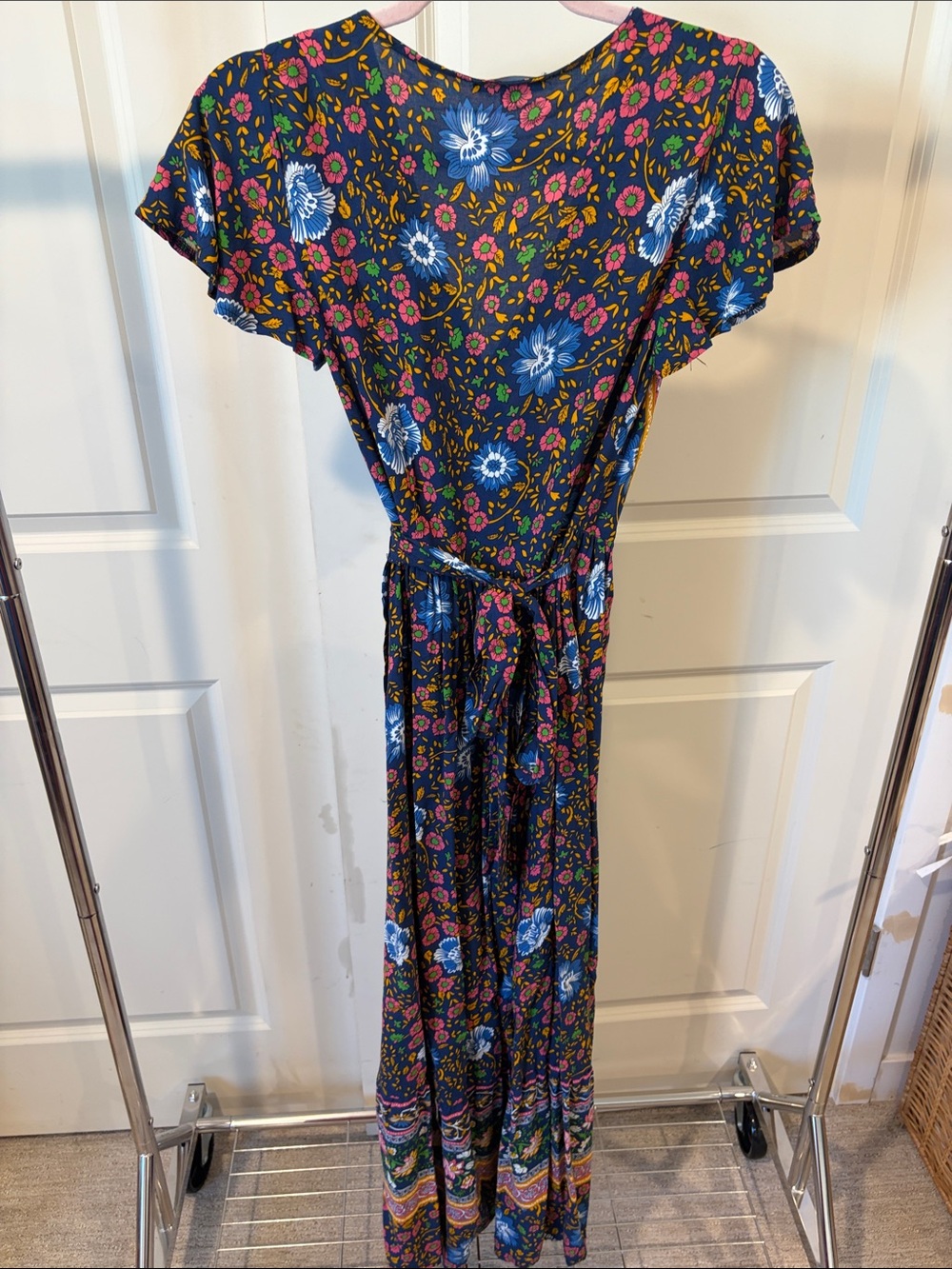 Bohemian Floral Wrap Maxi Dress - Black Floral - Picture 5 of 7